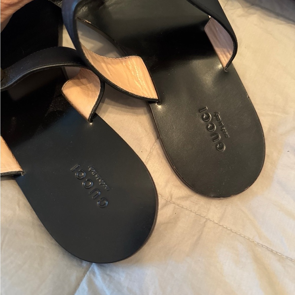 Gucci Black Leather Double G Thong Sandals Size 39 8.5 - Picture 4 of 7